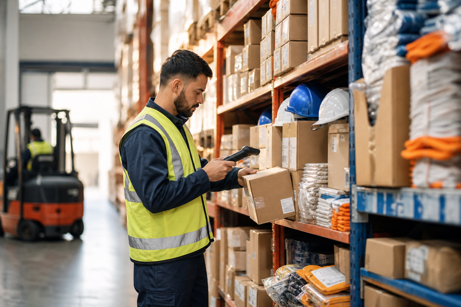 Industrial plant floor with packaged goods