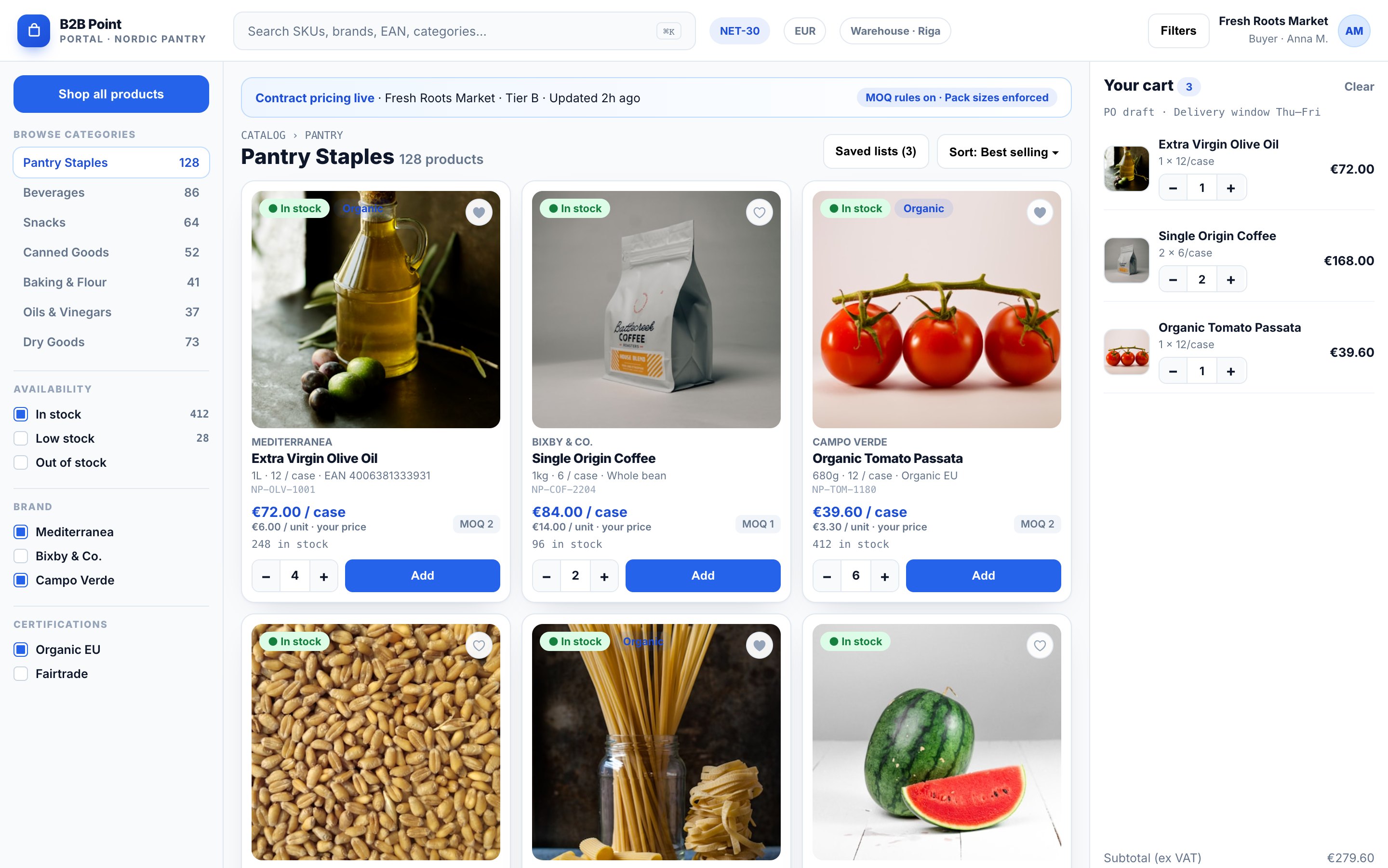 B2B portal catalog screen