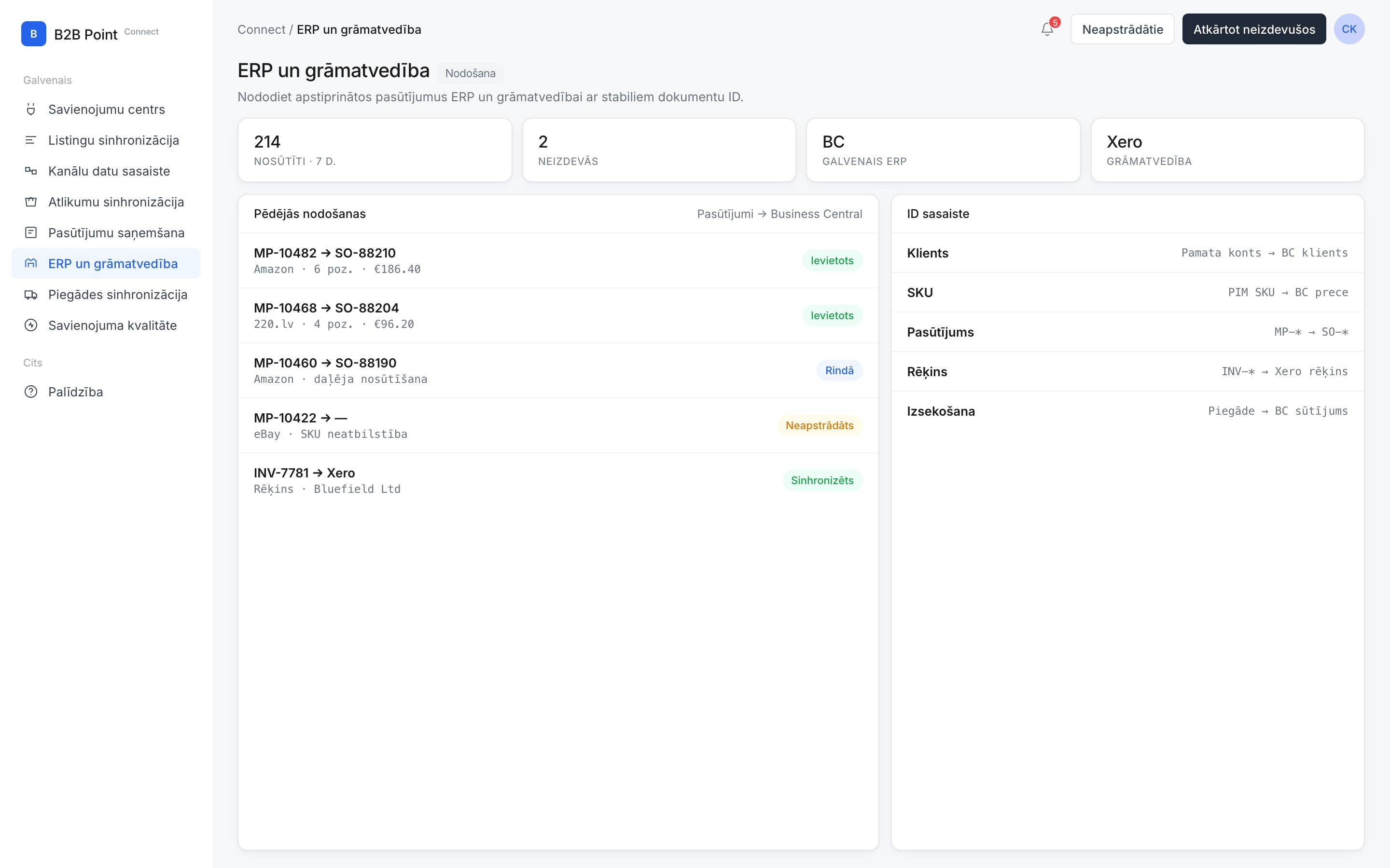 ERP un grāmatvedība in B2B Connect