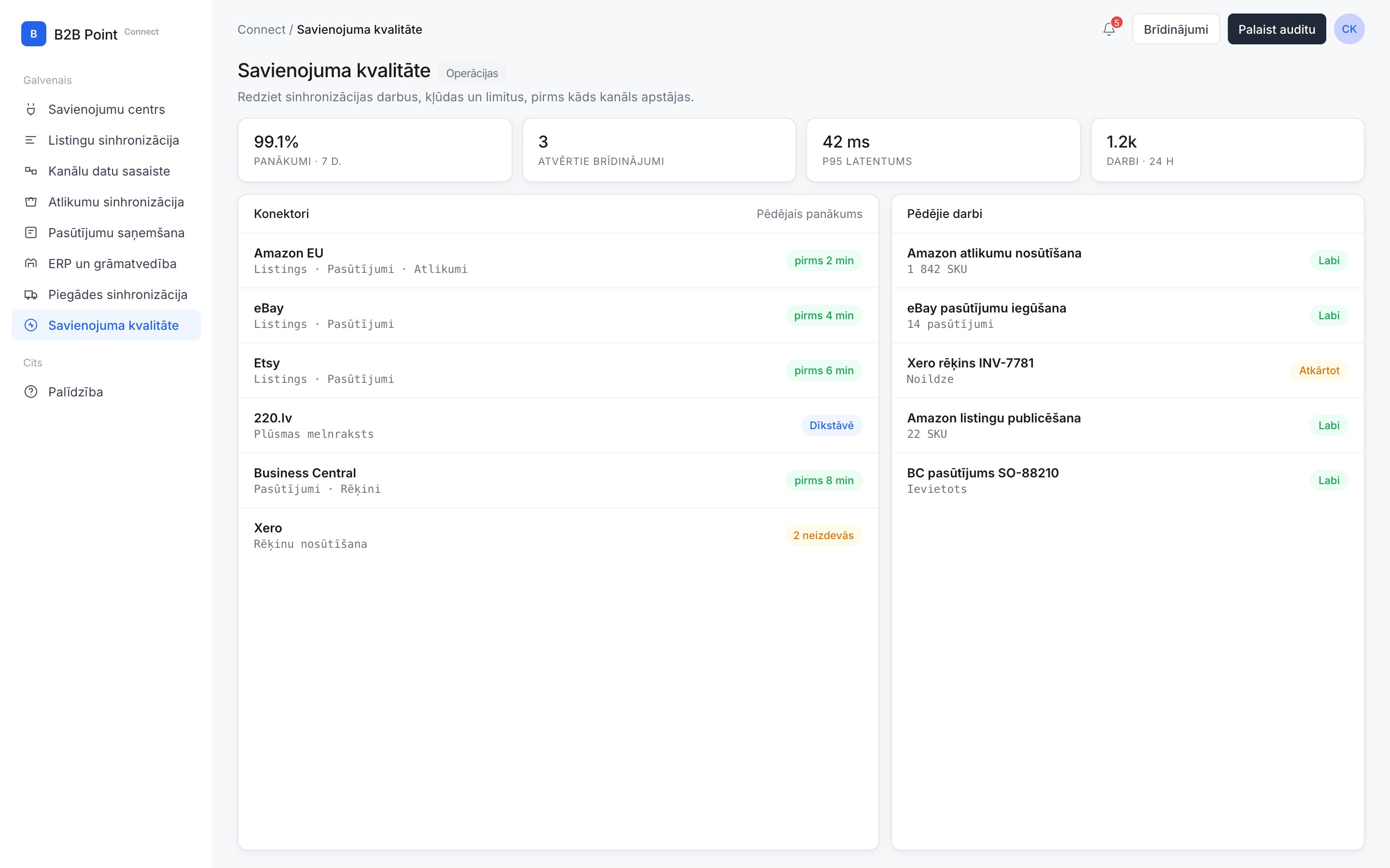 Savienojuma kvalitāte in B2B Connect