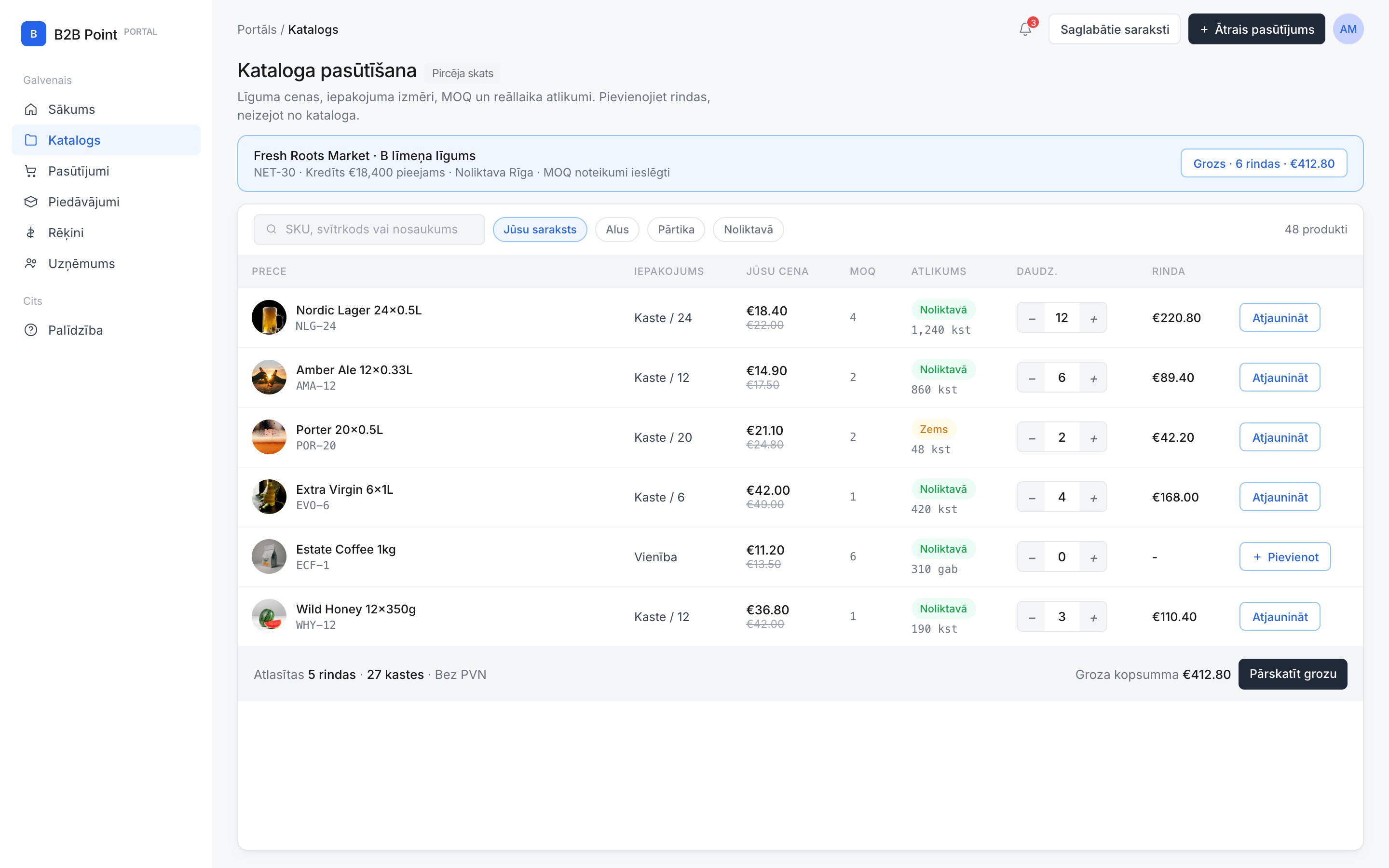 Kataloga pasūtīšana in B2B Portal
