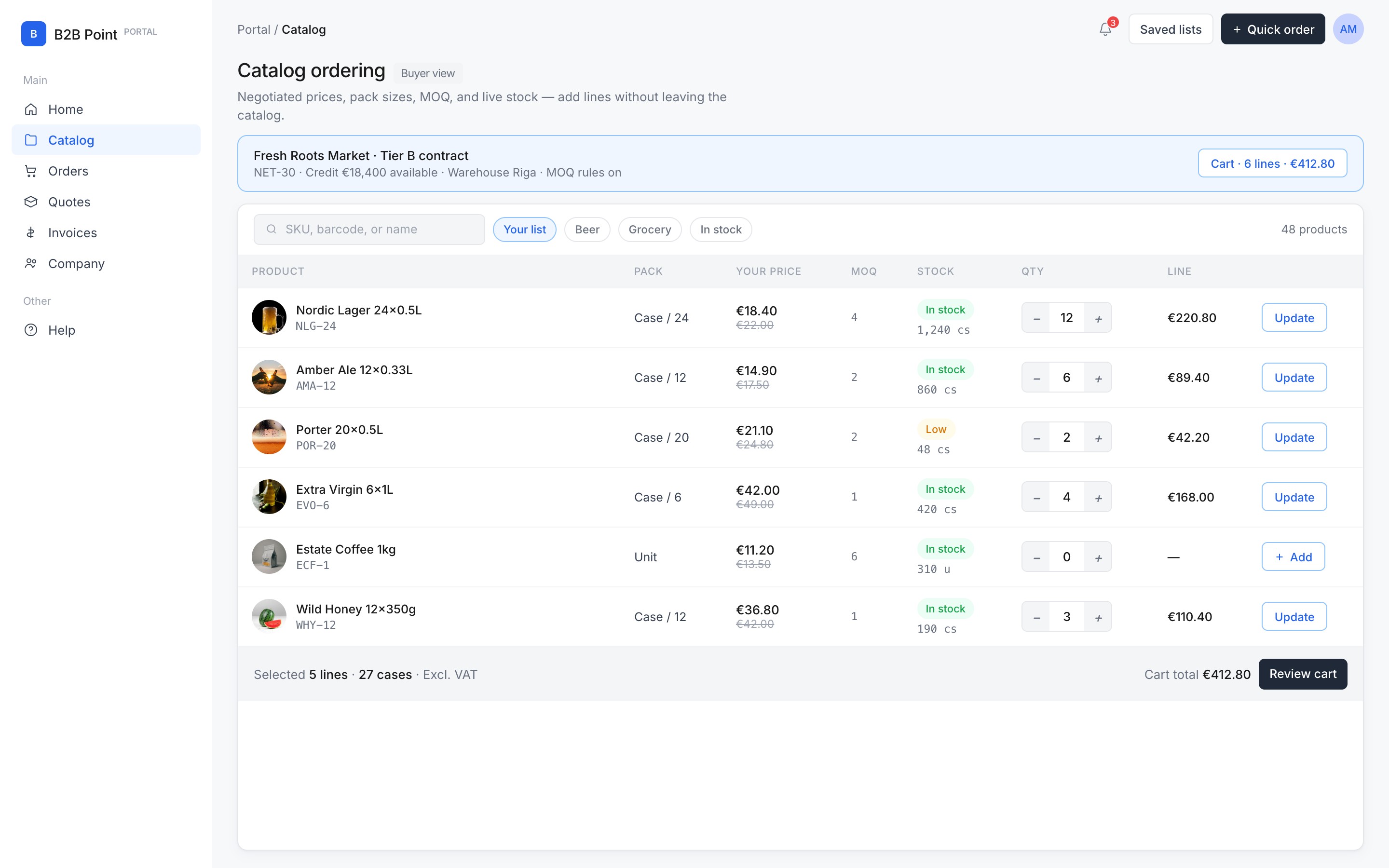 Catalog ordering in B2B Portal