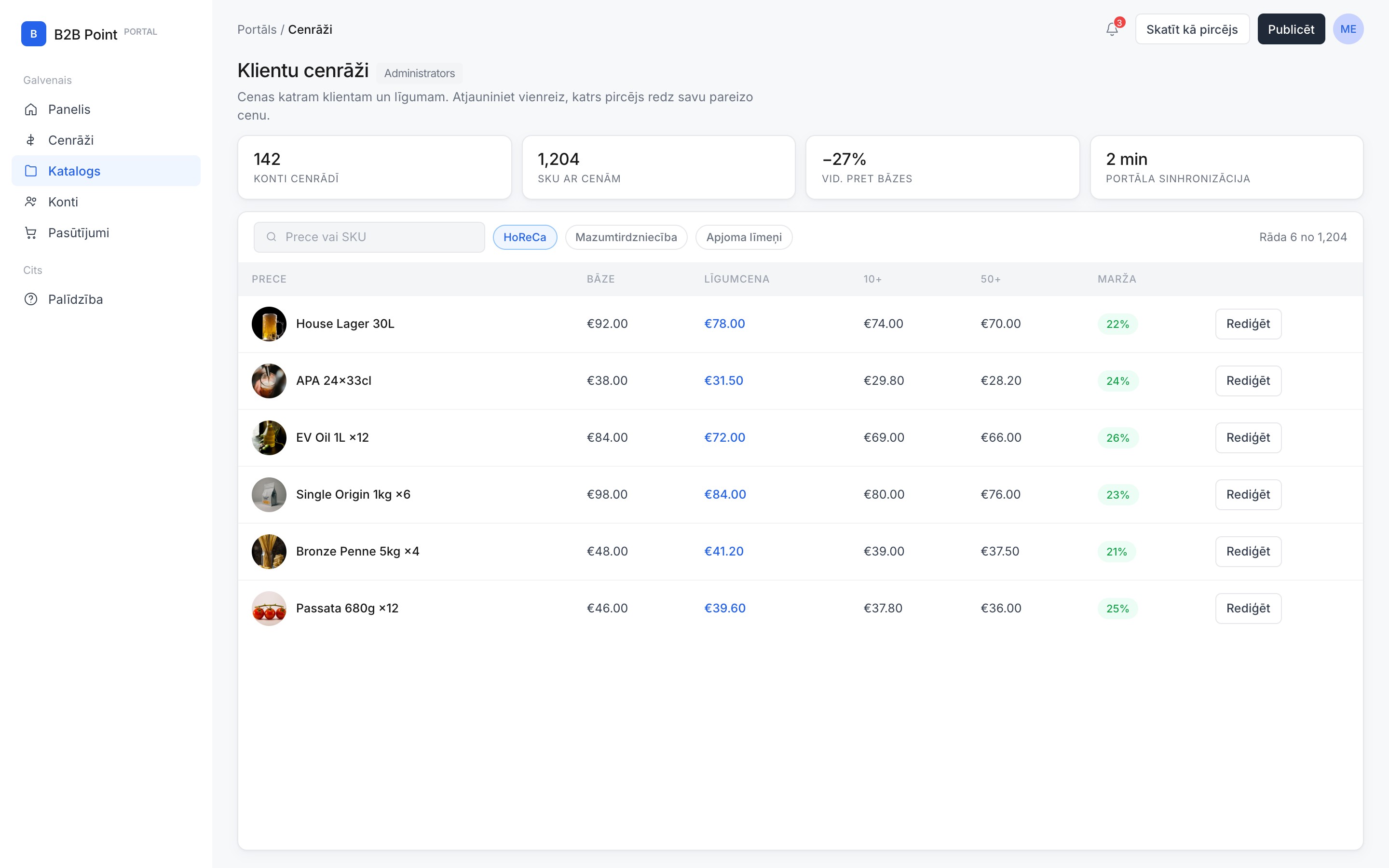 Klientu cenrāži in B2B Portal
