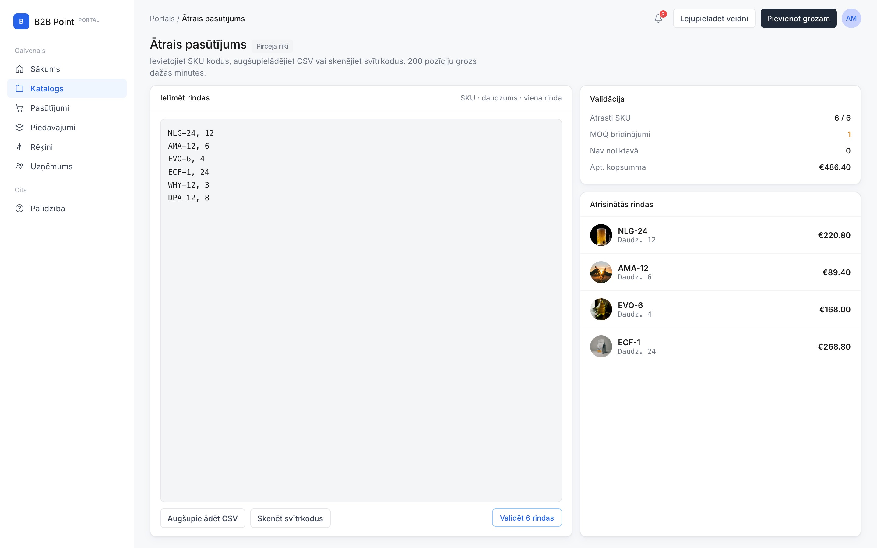 Ātrais pasūtījums in B2B Portal