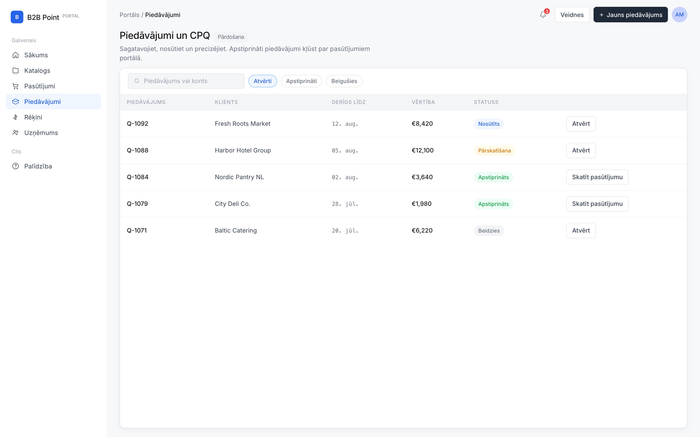 Piedāvājumi un CPQ in B2B Portal