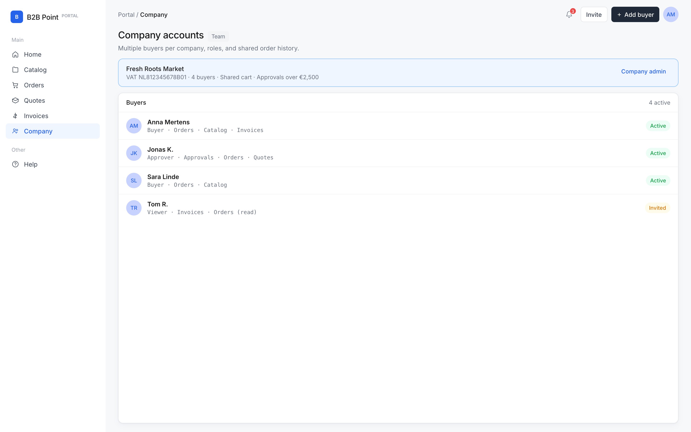 Company accounts in B2B Portal