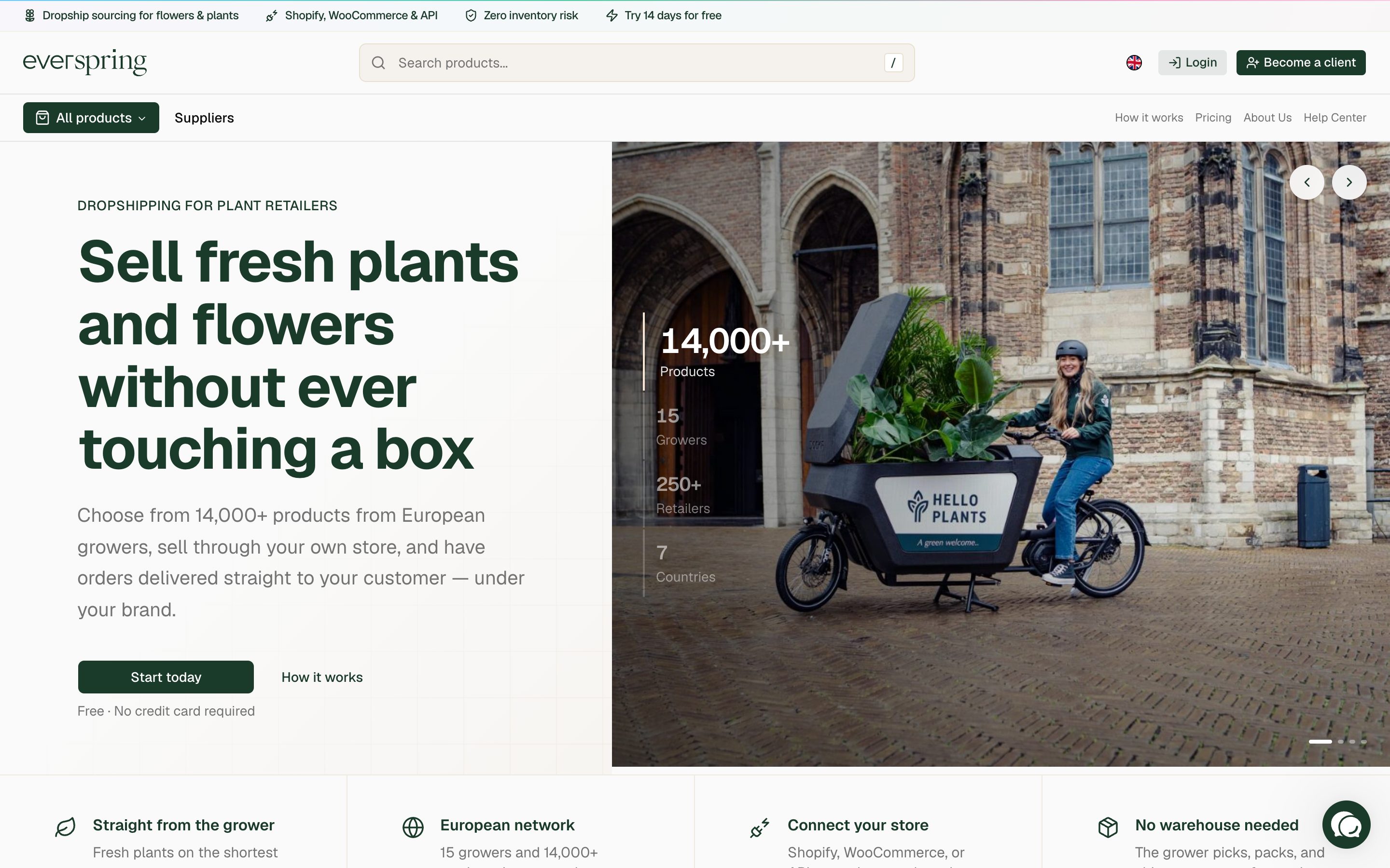 Everspring homepage — plant and flower dropshipping marketplace